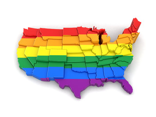Poster - Map of USA with LGBT flag. Image with clipping path.