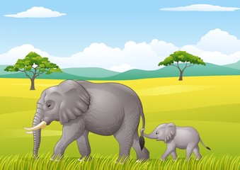 Wall Mural - Cartoon funny elephant in the wild