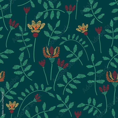 Cotton fabric vector seamless pattern with flowers