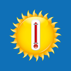 Poster - red thermometer icon sunny weather meteorology vector illustration eps 10