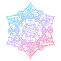 Wall Mural - Colorful blue and pink flower mandala. Vintage decorative gradient element. Ornamental round doodle flower isolated on white background. Geometric circle element. Vector illustration.