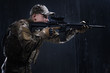 © stacestock - Soldiers to aim and shoot at a target with automatic weapons.Ammunition Soldier.