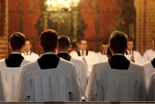 The Young Clerics Of The Seminary During Mass