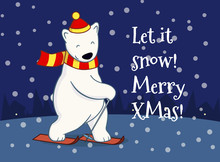 Cute Cartoon Polar Bear Ski2
