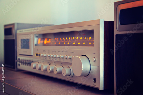 Fotografía Vintage stereo cassette tape deck player receiver front panel an