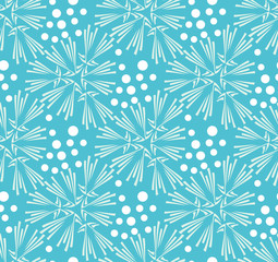 Wall Mural - Vector seamless pattern with white snowflakes on blue background.. Winter christmas background.