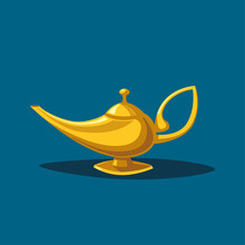 Golden Magic Lamp. Fable. Cartoon Vector Illustration