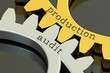 Production Audit concept on the gearwheels, 3D rendering