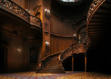 House Of Scientists. Magnificent Mansion With Ornate Grand Wooden Staircase In The Great Hall. A Former National Casino.