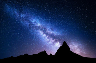 Wall Mural - night landscape with milky way at mountains. night colorful scenery. sky with stars at summer. beaut