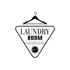 Canvas Print - Black And White Sign For The Laundry And Dry Cleaning Service With Hangr And Triangle Frame