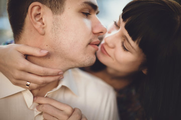 Wall Mural - Woman is embracing her beloved man