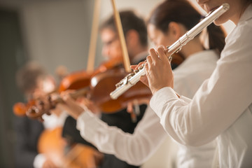 Professional flute player performing