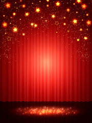 Wall Mural - Background with red curtain and stars