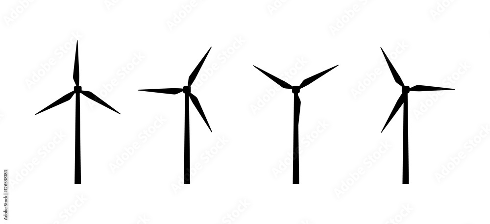 Vector silhouettes of wind turbines - obrazy, fototapety, plakaty 