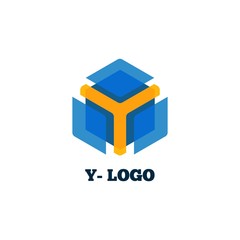 Poster - Yellow y letter with blue box logo