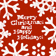 Poster - Merry Christmas Grunge Postcard Design On Red Textured Backgroun