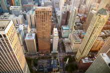 Chicago Cityscape Aerial View With Urban Skyscrapers Along Magnificent Mile
