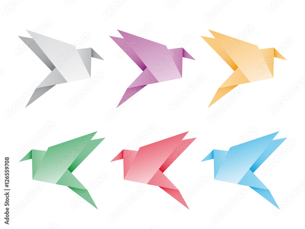 Poster Foto Origami Vogel Aus Papier In 6 Farben Koop Op