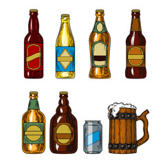 Wall Mural - Set icons of beer bottles and mug