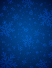 Blue  Background With White Blurred Snowflakes, Vector