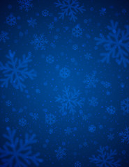 Wall Mural - Blue  background with white blurred snowflakes, vector