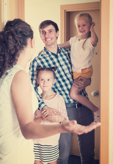 Wall Mural - Happy meeting at the doorway.