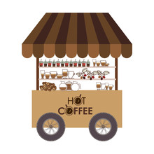 Coffee Food Cart Icon Over White Background. Street Business Design. Vector Illustration