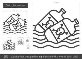 Sticker - Sea pollution line icon.