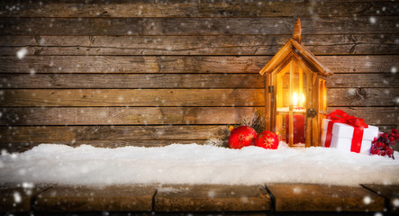 Wall Mural - Christmas background with gifts and lantern