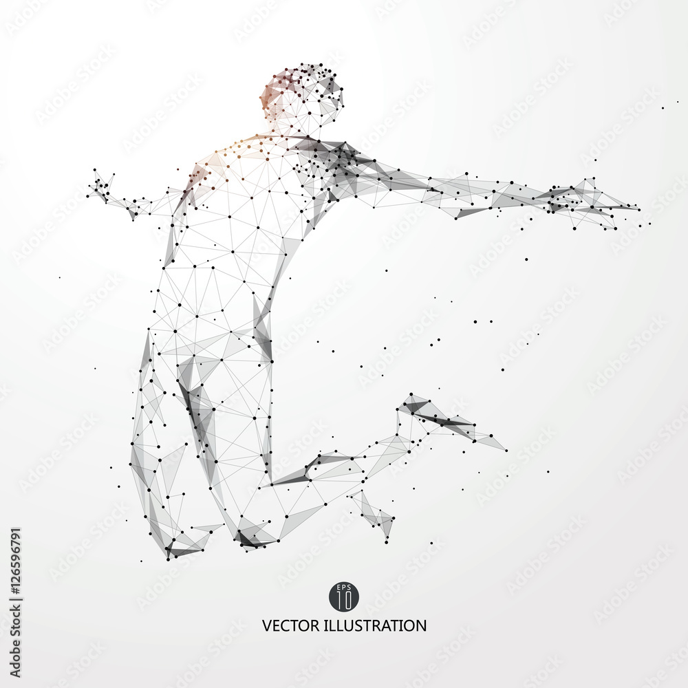 Jump man, points, lines and connected to form, vector illustration ...