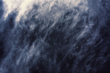 Night sky, stars, blue clouds and moon