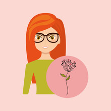 Cartoon Girl Garden Purple Flower Design Vector Illustration Eps 10