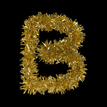Letter B Made From Gold Christmas Tinsel Isolated On Black - 3D Illustration