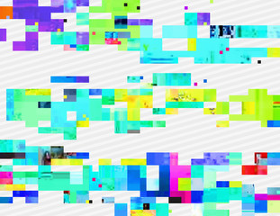 Wall Mural - Colorful glitched shapes. Decorative layer for effect of corrupted image. Random digital signal error. Abstract contemporary background made of acid pixel mosaic. Element of trendy design.