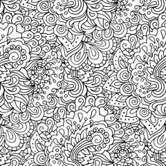  Doodle style floral garden seamless pattern