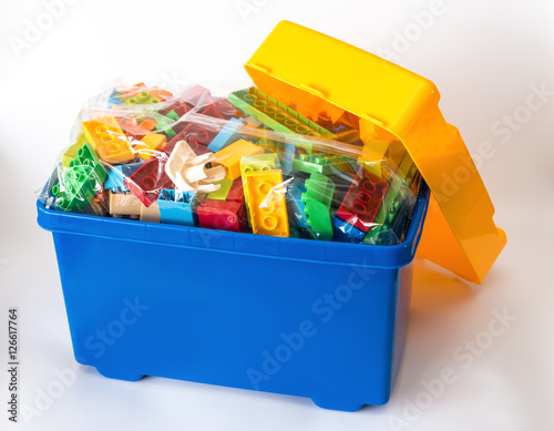 branded box of toy bricks