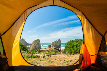 camping on the atlantic ocean coast (praia da ursa beach), portugal