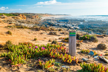Atlantic Ocean Coast - Rota Vicentina Trekking Sign, Wild Beaches And Cliffs In Alentejo, Portugal