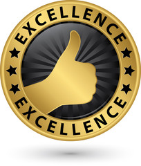 Wall Mural - Excellence golden sign with thumb up, vector illustration