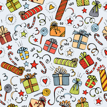 Merry Christmas And Happy Birthday Seamless Background Sketched Elements
