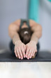 © mast3r - Woman Doing Yoga Exercises In Gym, Sport Fitness Girl Training Stretching Studio