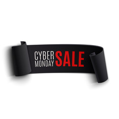 Sticker - Black realistic curved paper banner. Cyber Monday sale.