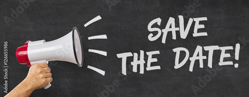 Cuadros en Lienzo A man holding a megaphone - Save the date