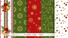Abstract Red, Green And Gold Seamless Patterns Set. Christmas Design Templates. Vector