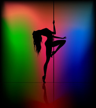 Silhouette Of Young Beautiful Woman Dancing A Striptease