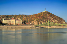 The Gellert Hill (Hungarian: Gellért Hegy) And The Danube River (Hungarian: Duna)  In Budapest At Autumn. 