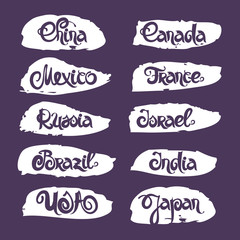 Wall Mural - Countries lettering. Set of grunge vector labels