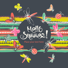 Wall Mural - Abstract insects summer folk vector background