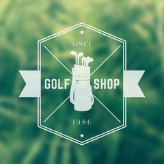 Poster - Golf shop, vintage logo with bag and clubs